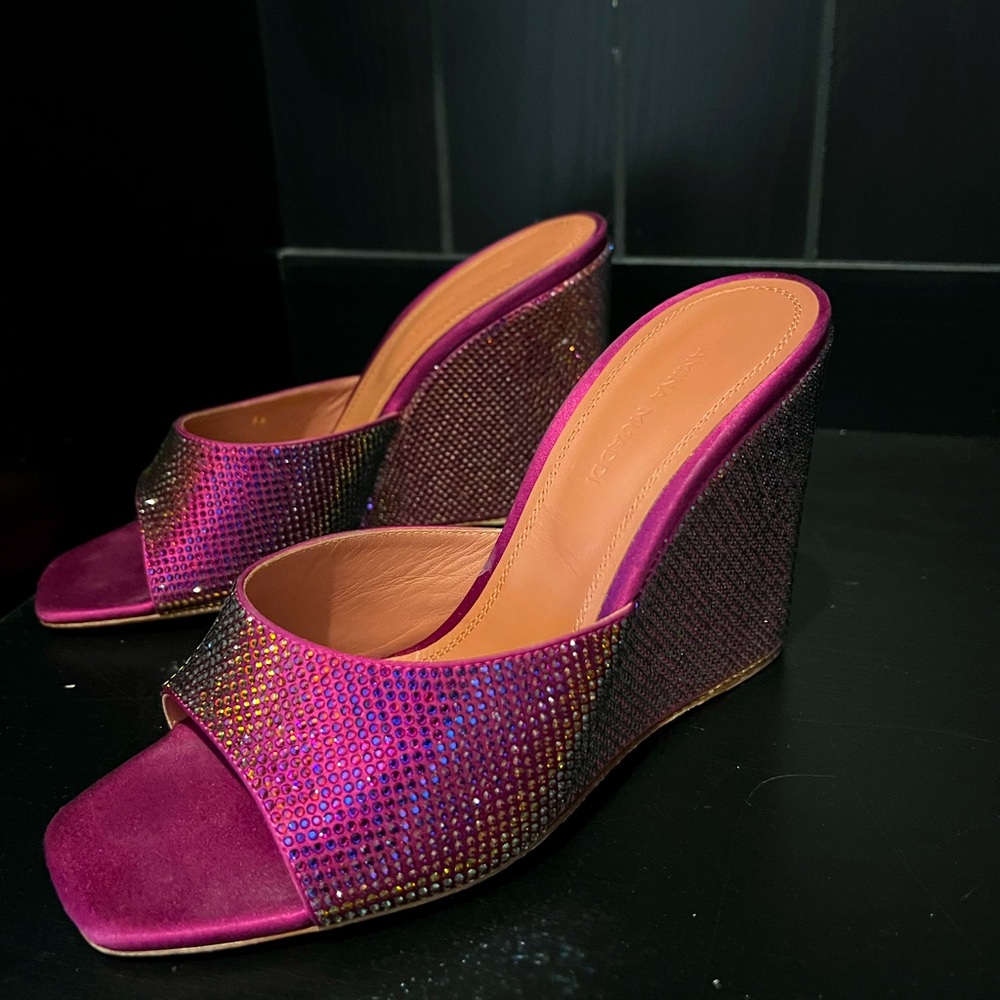 Amina Muaddi Lupita Crystal embellished wedges